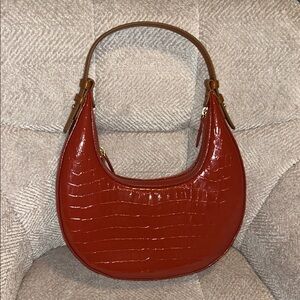 Croc-Embossed Brown Shoulder Bag